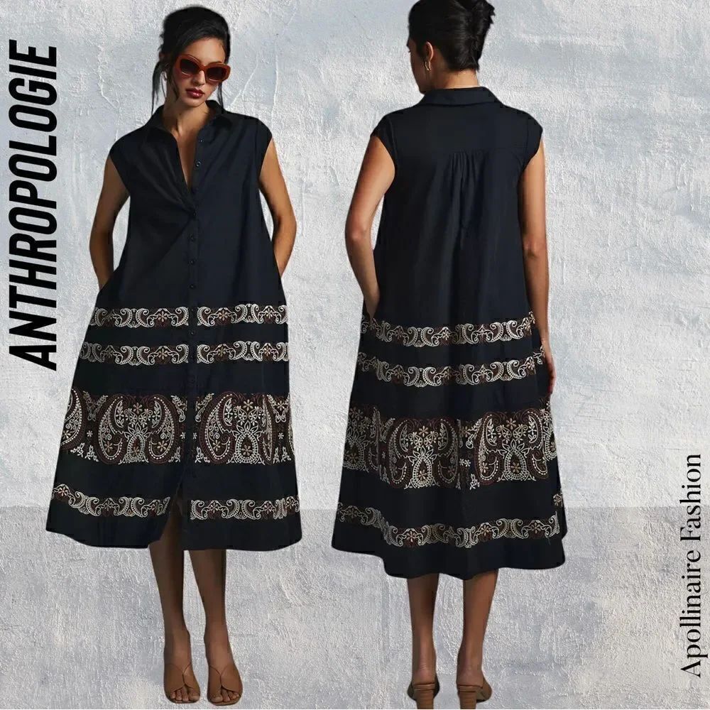 ANTHROPOLOGIE EMBROIDERED SHIRTDRESS SLEEVELESS MEDIUM NEW
